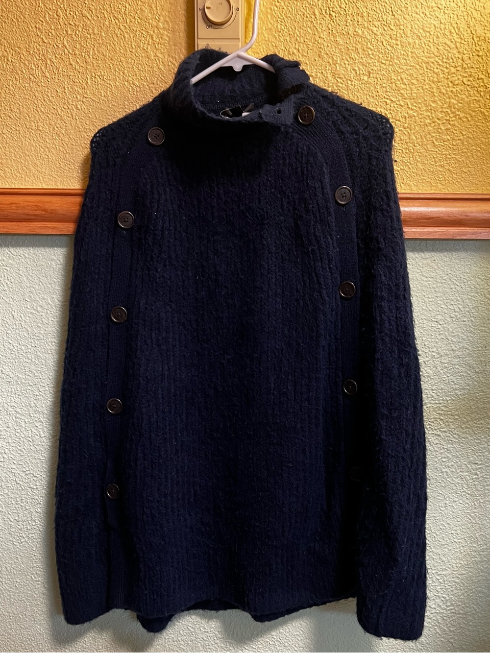 J. Crew Navy Blue Button-Accent Knit Poncho Sweater